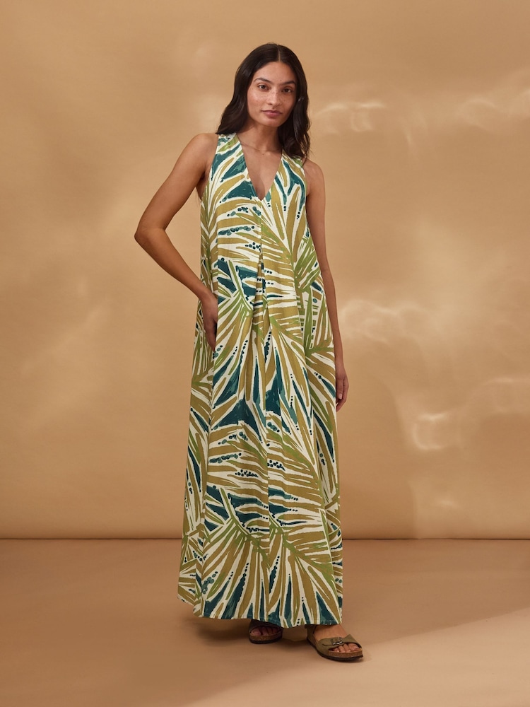 Swingové maxi šaty Celtic & Co. z lněné směsi bez rukávů a s výstřihm do V - Obrázek 1 z 9