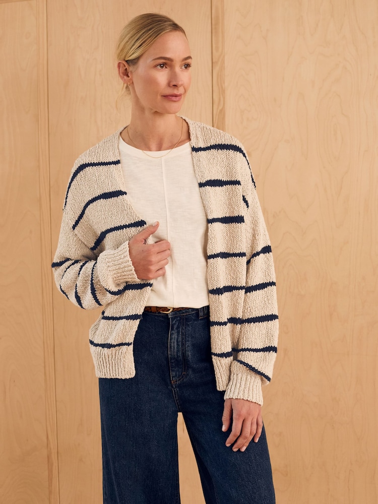 Celtic & Co. Blue Linen Blend Drop Stitch Cardigan - Image 1 of 5