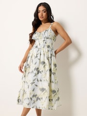PixieGirl Petite Grey Abstract Floral Strap Midi Dress - Image 1 of 4
