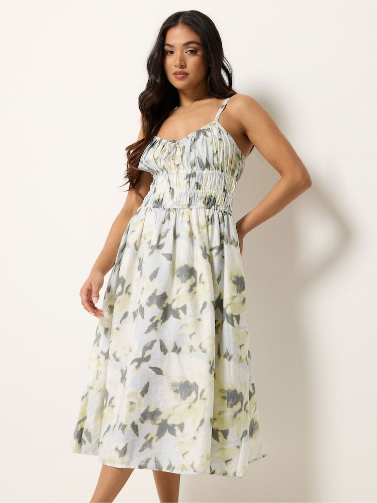 PixieGirl Petite Grey Abstract Floral Strap Midi Dress - Image 1 of 4 PixieGirl Petite Grey Abstract Floral Strap Midi Dress - Image 1 of 4