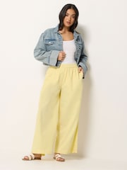 PixieGirl Yellow 2 Button Wide Leg Linen Blend Trousers - Image 1 of 4