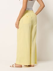 PixieGirl Yellow 2 Button Wide Leg Linen Blend Trousers - Image 3 of 4