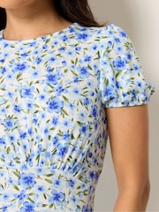 PixieGirl Petite Blue Floral Empire Midi Dress - Image 4 of 5