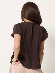 PixieGirl Brown Crinkle Crochet Top - Image 3 of 5