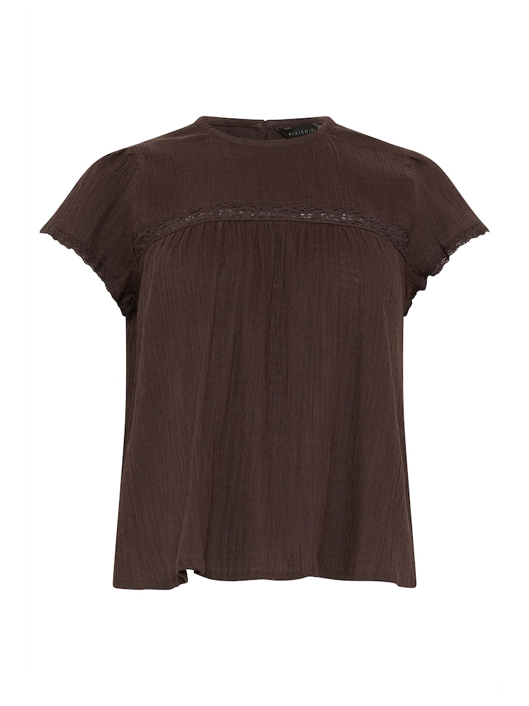 PixieGirl Brown Crinkle Crochet Top - Image 5 of 5 PixieGirl Brown Crinkle Crochet Top - Image 5 of 5