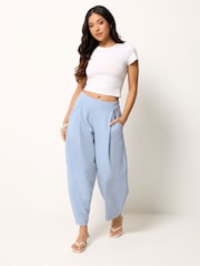 PixieGirl Petite Blue Crinkle Barrel Leg Trousers - Image 1 of 5