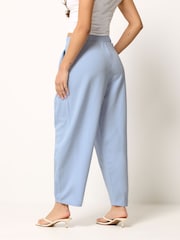 PixieGirl Petite Blue Crinkle Barrel Leg Trousers - Image 2 of 5