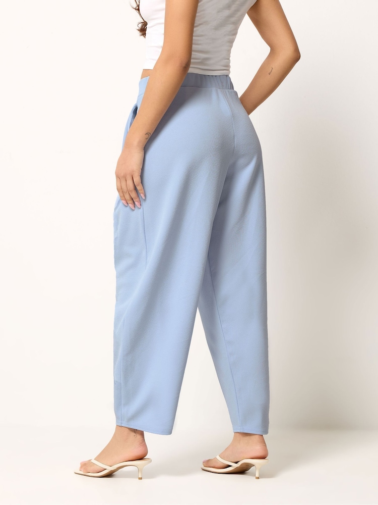 PixieGirl Petite Blue Crinkle Barrel Leg Trousers - Image 2 of 5