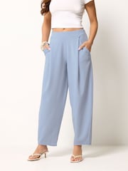 PixieGirl Petite Blue Crinkle Barrel Leg Trousers - Image 3 of 5