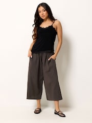 PixieGirl Brown Cheesecloth Wide Leg Cropped Culottes - Image 1 of 5