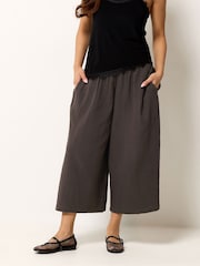 PixieGirl Brown Cheesecloth Wide Leg Cropped Culottes - Image 2 of 5