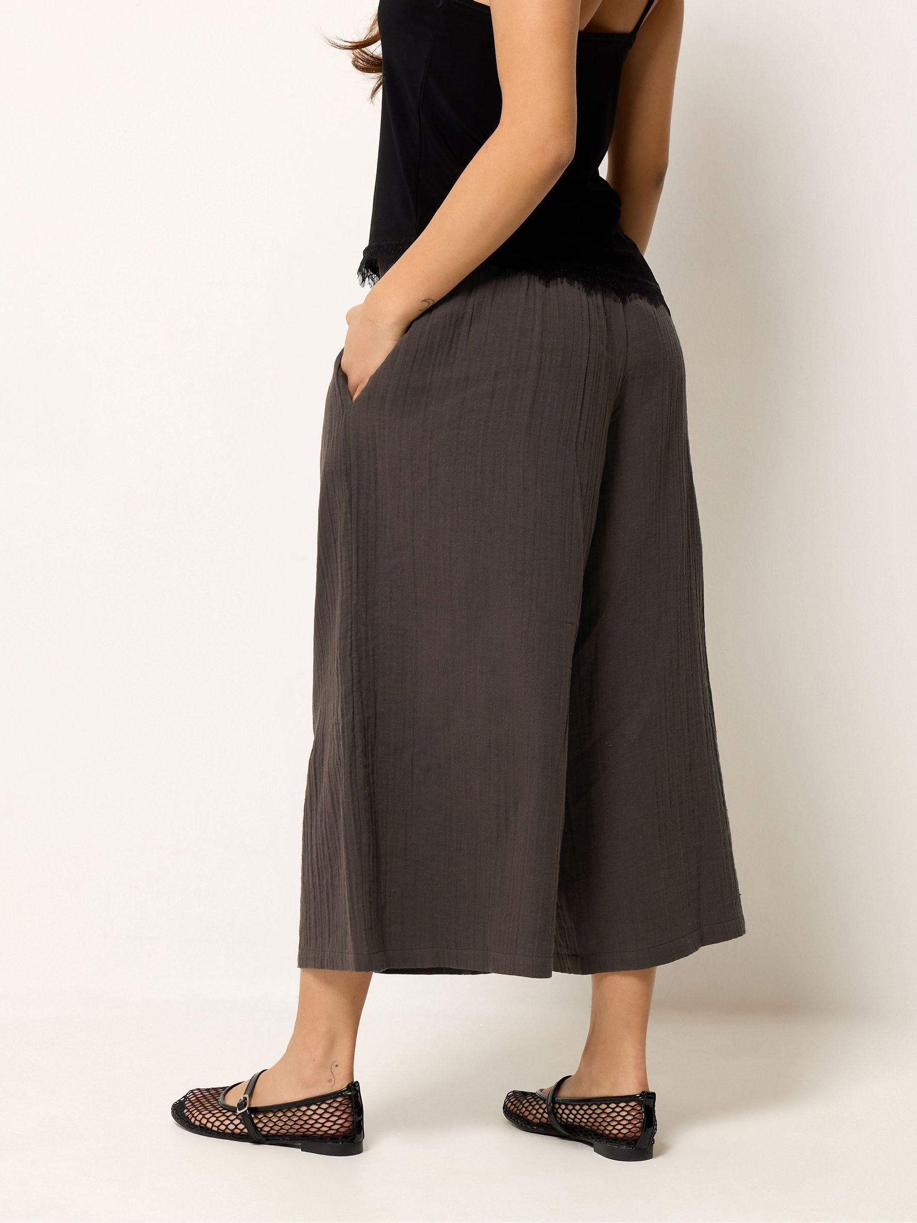 Buy PixieGirl Brown Cheesecloth Wide Leg Cropped Culottes from