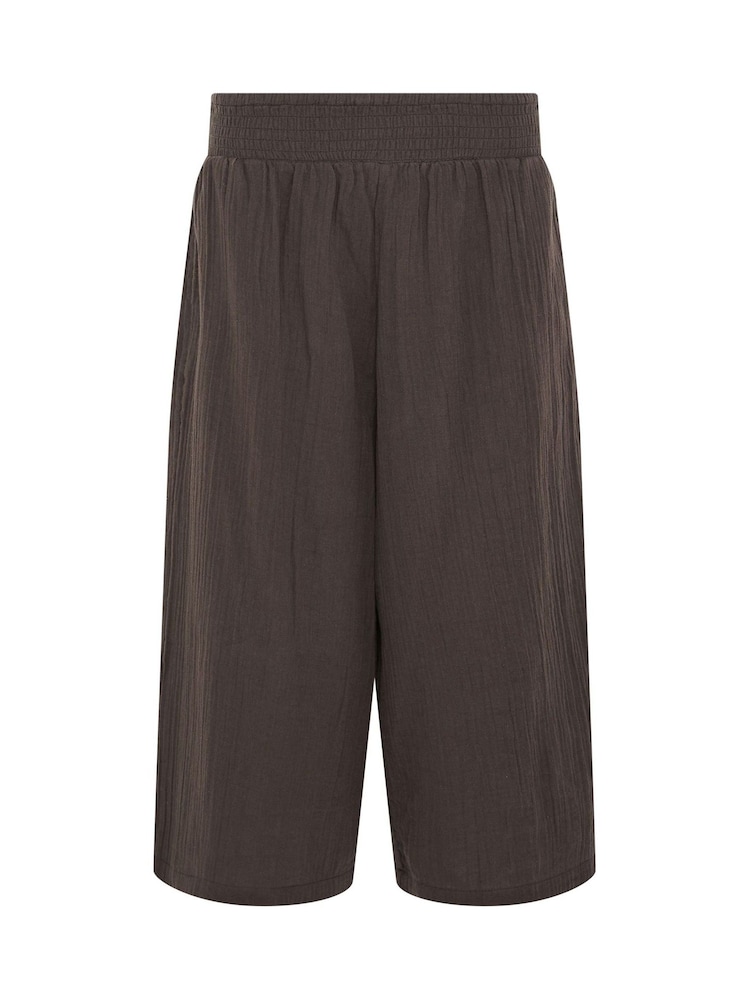 PixieGirl Brown Cheesecloth Wide Leg Cropped Culottes - Image 5 of 5