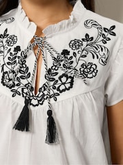 PixieGirl Petite White Frill Sleeve Tie Neck Embellished Blouse - Image 4 of 4