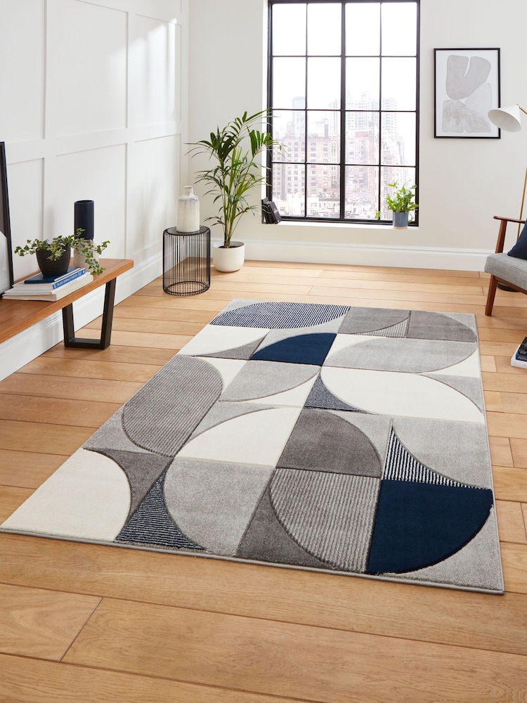 Think Rugs Navy Matrix MT63 Modern Geometric Rug - Image 1 of 6
