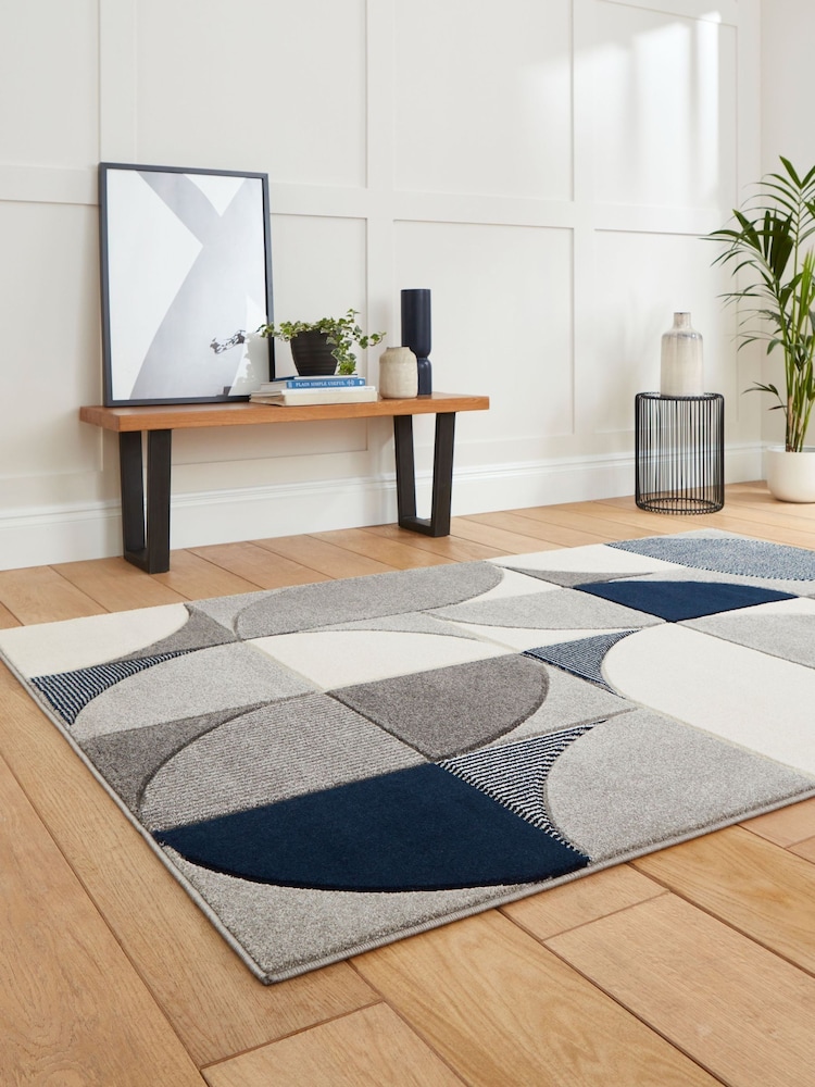 Think Rugs Navy Matrix MT63 Modern Geometric Rug - Image 2 of 6