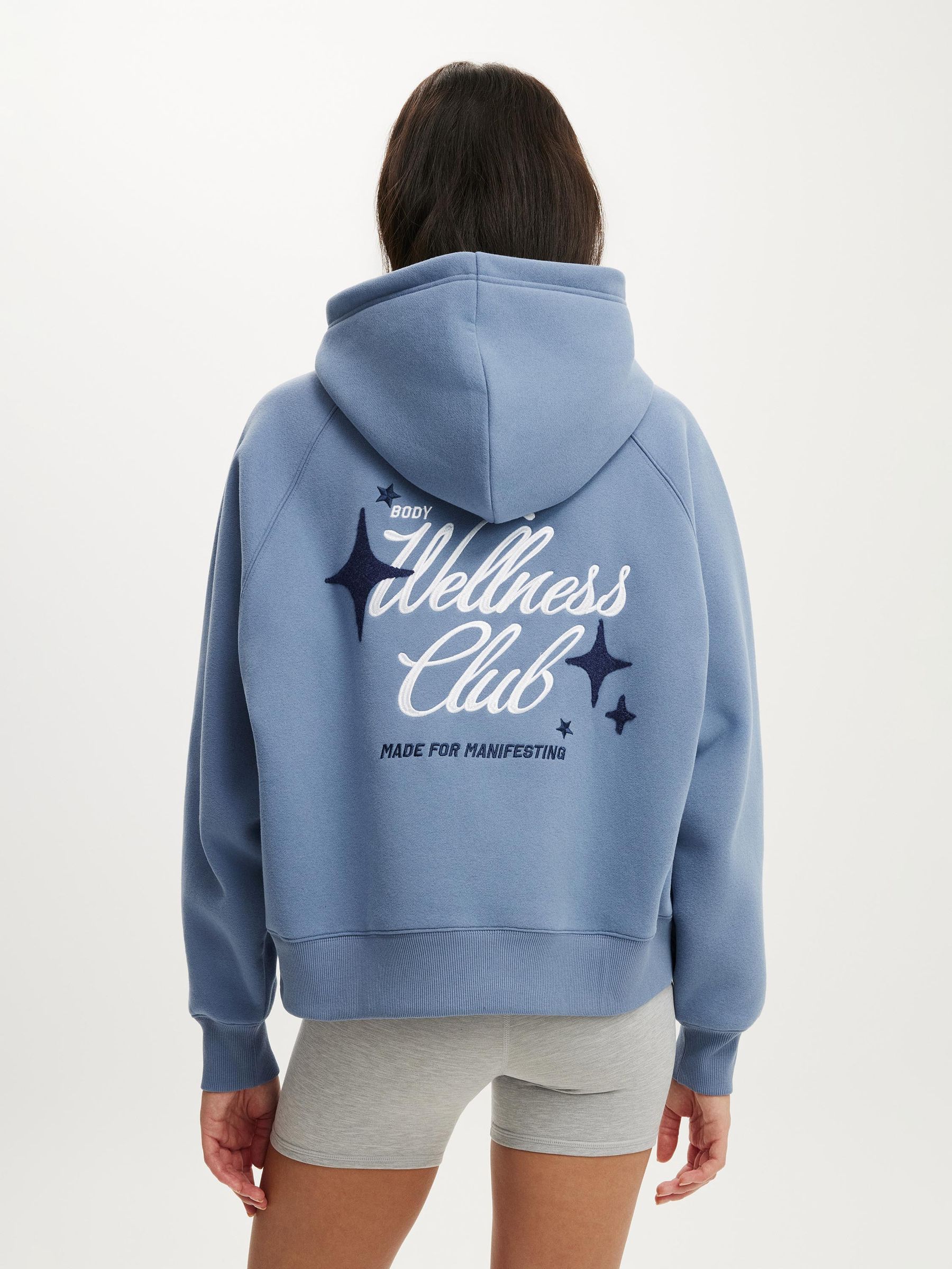 Buy Синій - Cotton On Plush Premium Graphic Raglan Hoodie з сайту