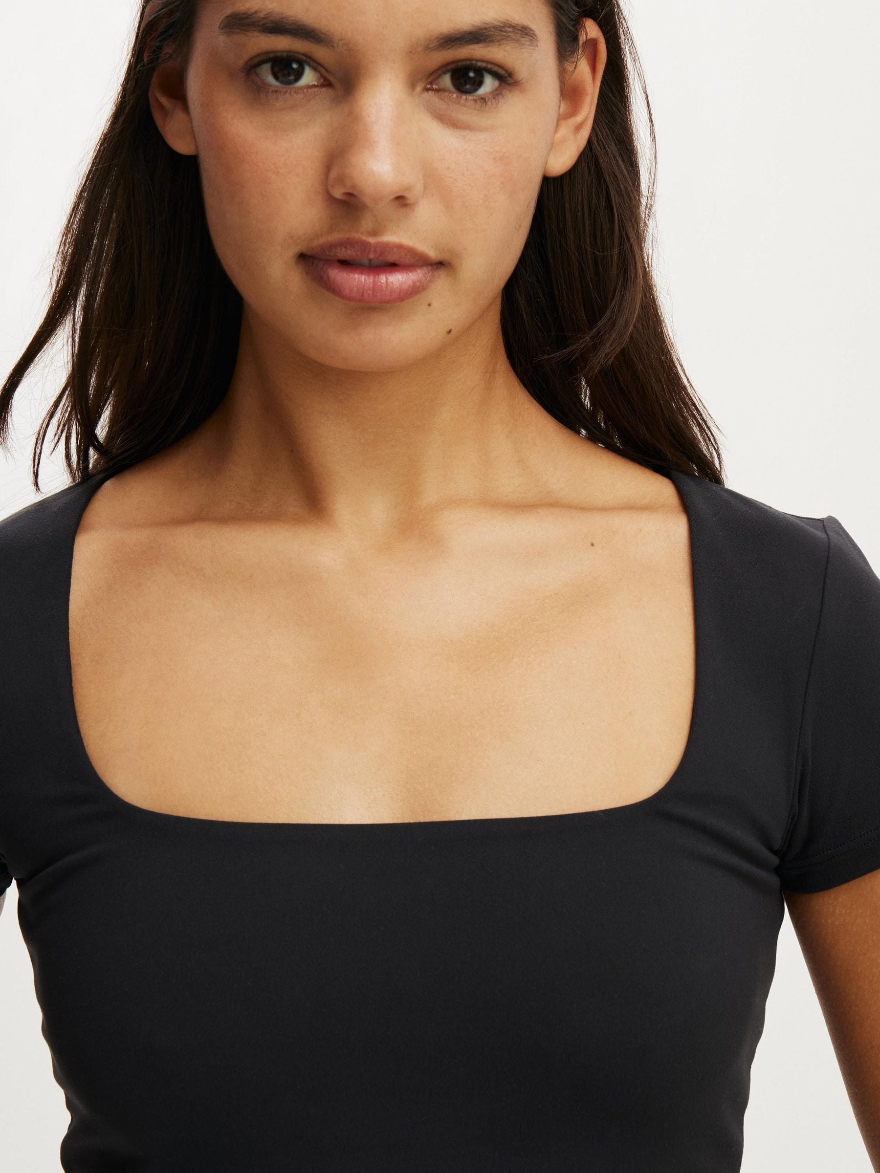 Buy Cotton On Black Ultra Soft Square Neck Fitted T-Shirt from
