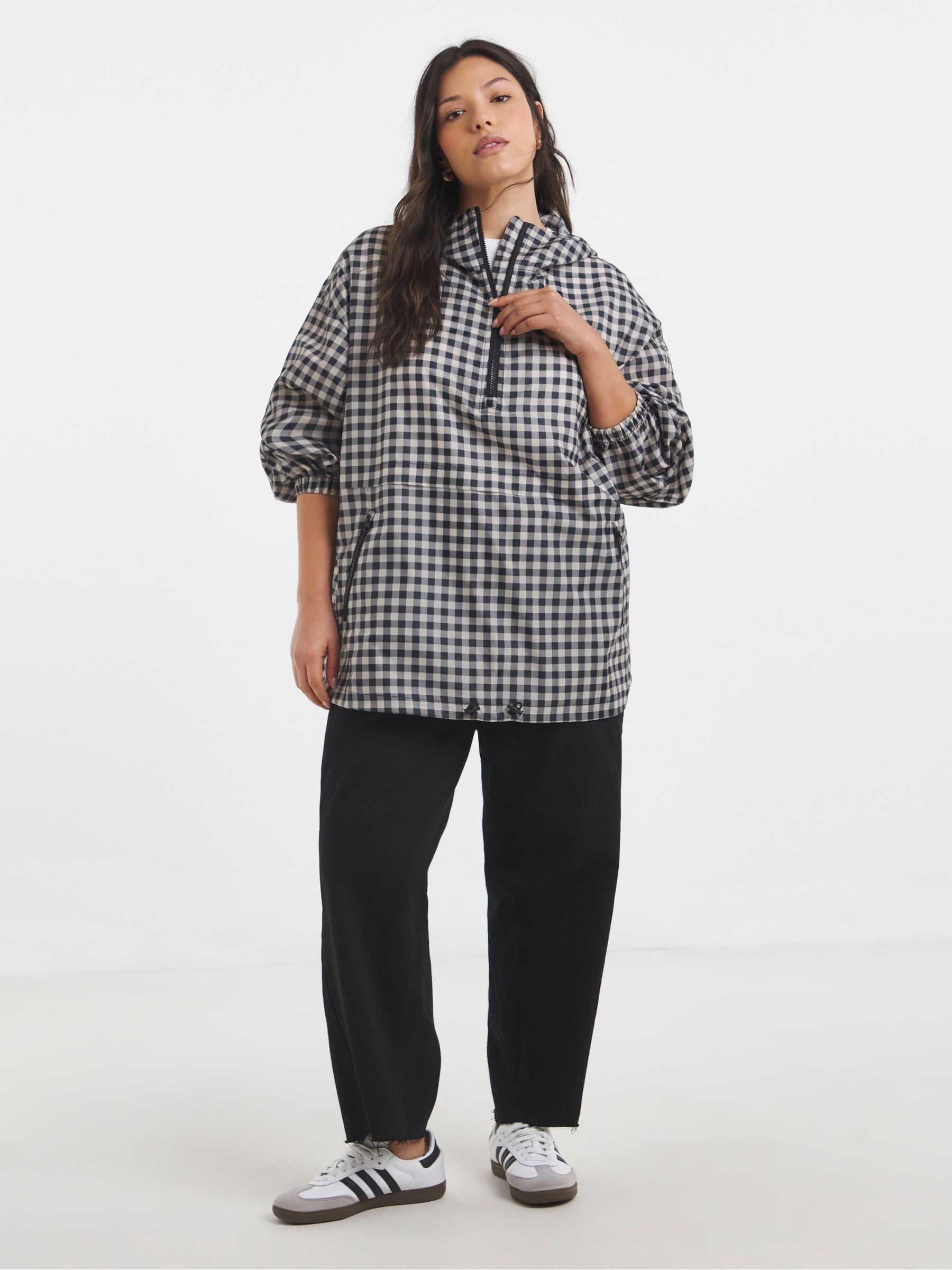 Buy Simply Be Black Gingham Overhead Rain Jacket from Next Canada
