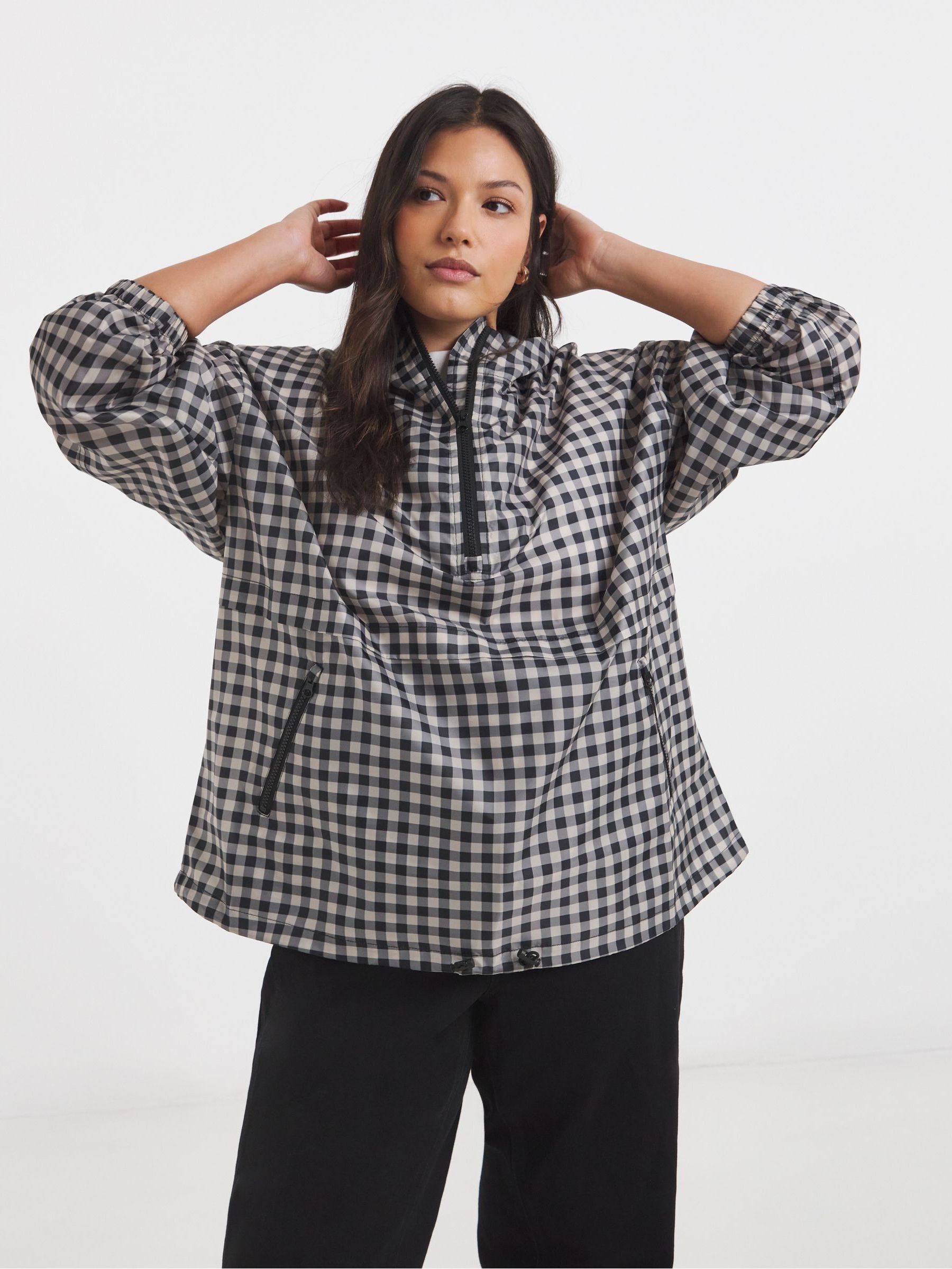 Buy Simply Be Black Gingham Overhead Rain Jacket from Next Canada