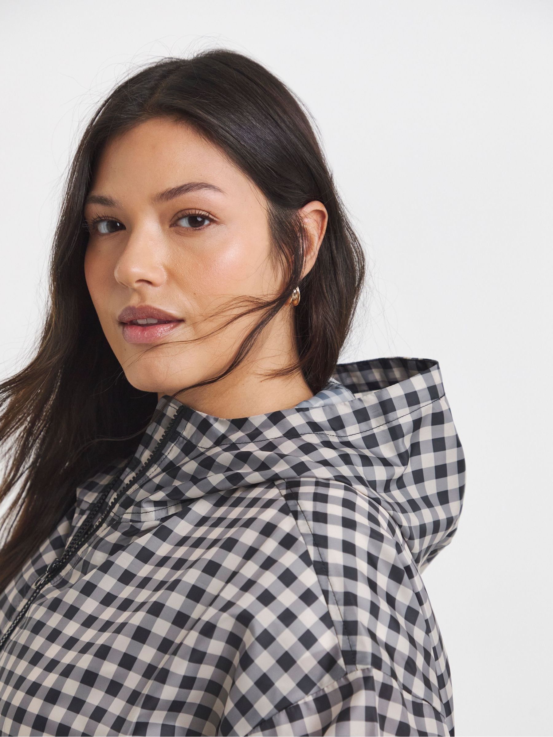 Buy Simply Be Black Gingham Overhead Rain Jacket from Next Canada