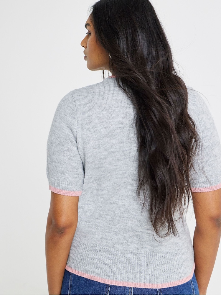 Simply Be Grey Short Sleeve Tipped Pet Pals Jumper - Image 2 of 4