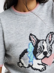 Simply Be Grey Short Sleeve Tipped Pet Pals Jumper - Image 4 of 4