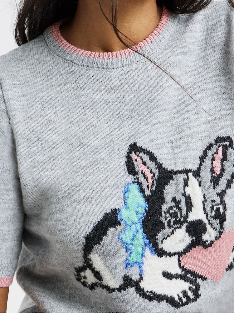 Simply Be Grey Short Sleeve Tipped Pet Pals Jumper - Image 4 of 4