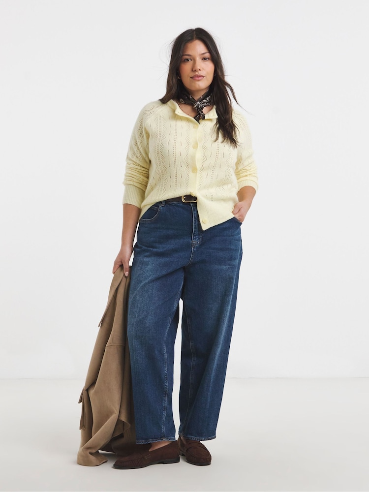 Simply Be Yellow Soft Touch Pointelle Crew Neck Cardigan - Image 1 of 4