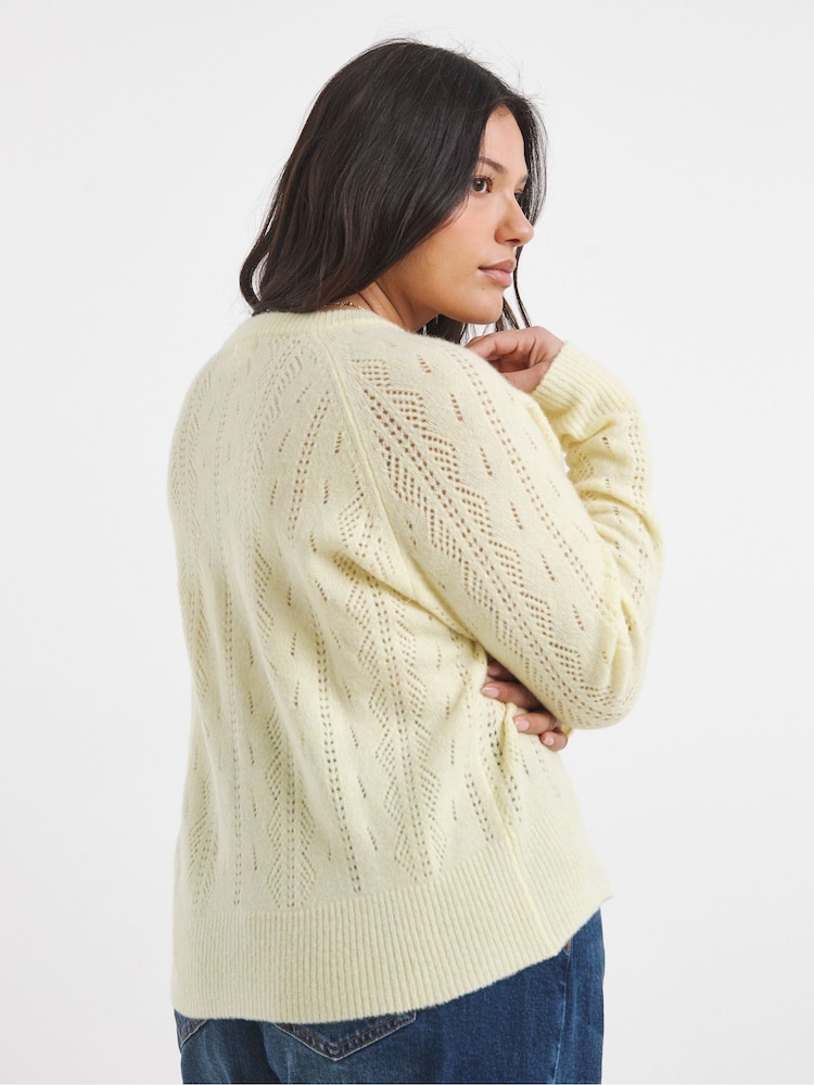 Simply Be Yellow Soft Touch Pointelle Crew Neck Cardigan - Image 2 of 4
