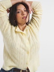 Simply Be Yellow Soft Touch Pointelle Crew Neck Cardigan - Image 3 of 4