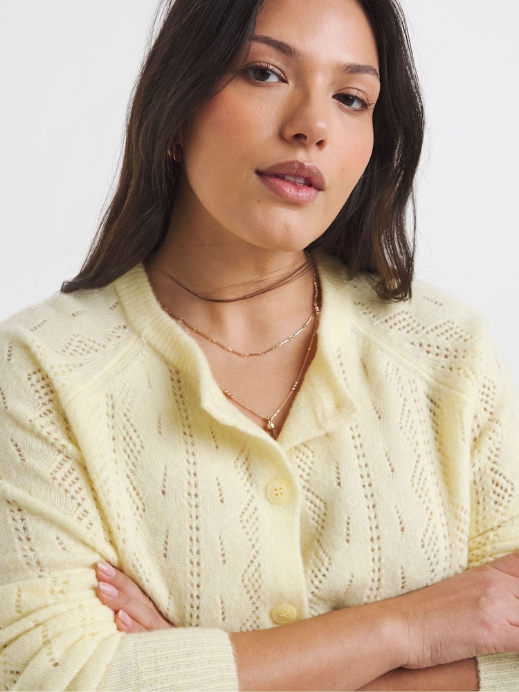 Simply Be Yellow Soft Touch Pointelle Crew Neck Cardigan - Image 4 of 4