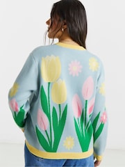 Simply Be Blue Gingham Crew Neck Cardigan - Image 2 of 4