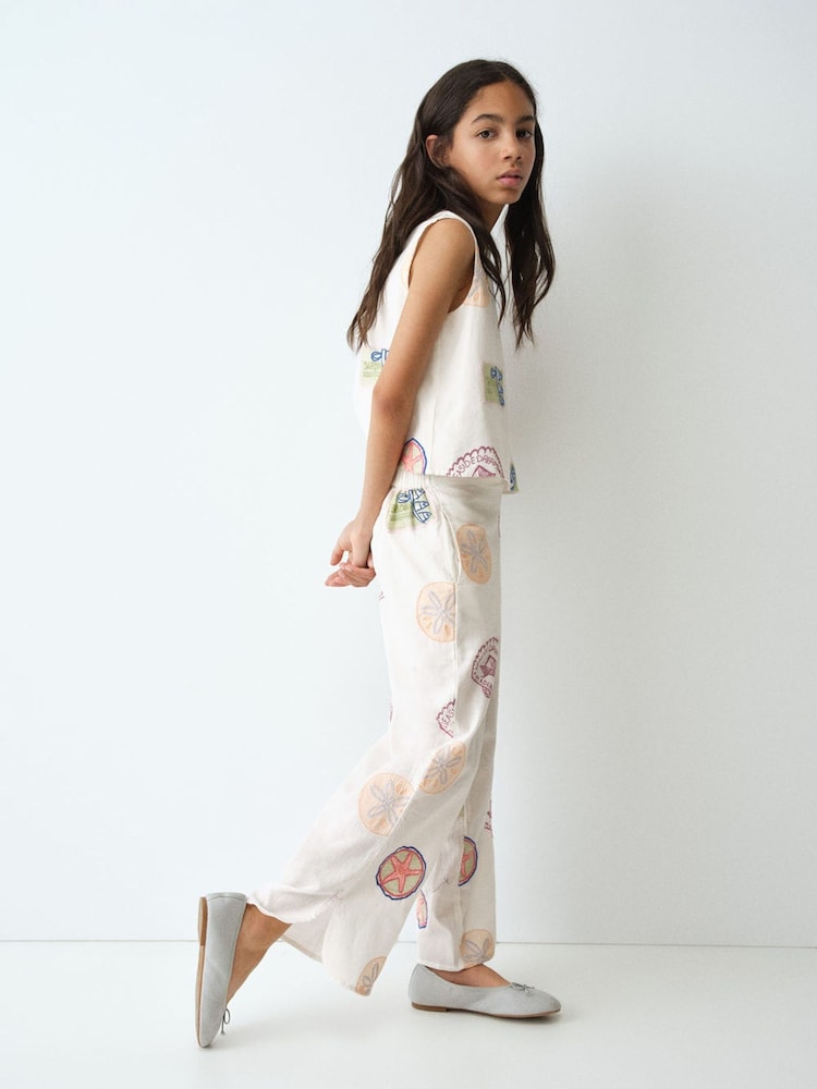 Mango White Embroidered Trousers - Image 2 of 2