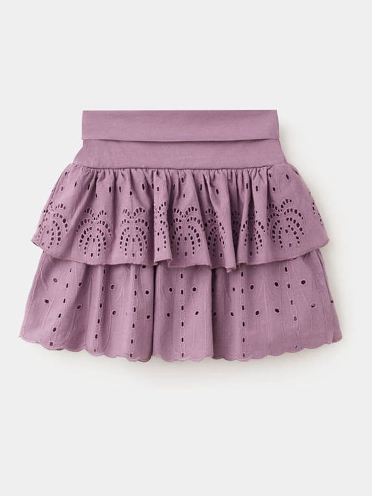 Mango Purple Broderie Ruffle Mini Skirt - Image 1 of 3