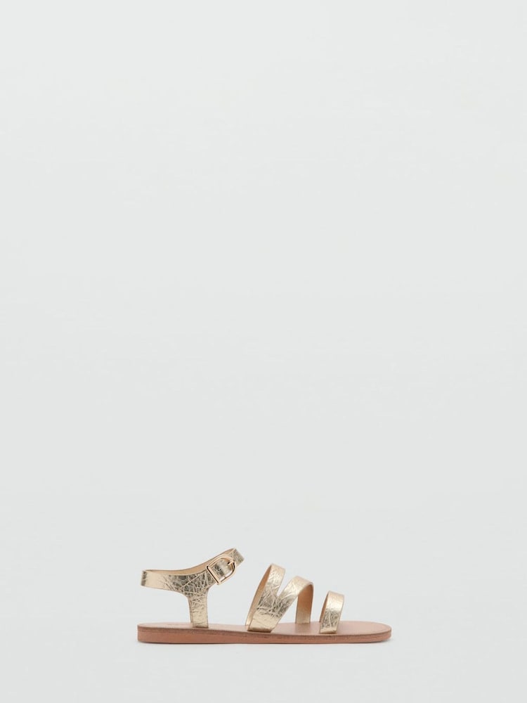 Mango Gold Strappy Flat Sandals - Image 1 of 3