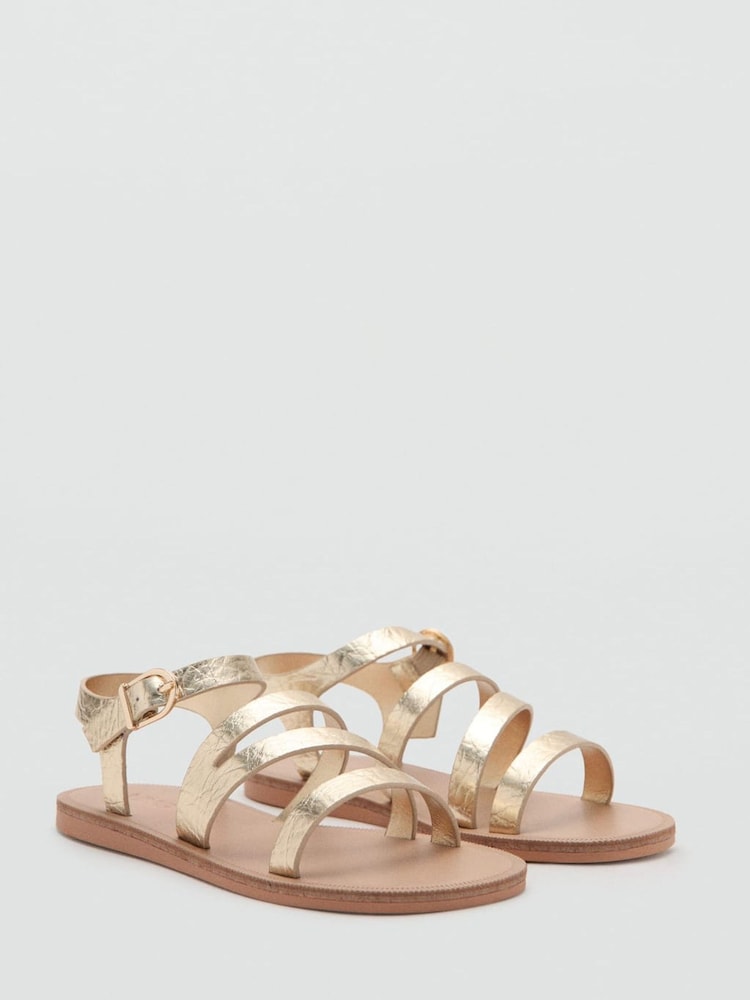 Mango Gold Strappy Flat Sandals - Image 2 of 3