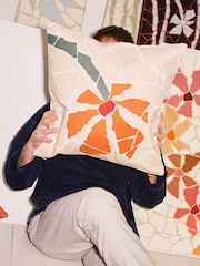 The Conran Shop Cream Orange Pieces Broken Stem Diptych Flower Cushion 50x50cm - Image 3 of 5