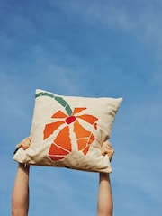 The Conran Shop Cream Orange Pieces Broken Stem Diptych Flower Cushion 50x50cm - Image 4 of 5