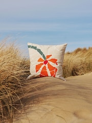 The Conran Shop Cream Orange Pieces Broken Stem Diptych Flower Cushion 50x50cm - Image 5 of 5