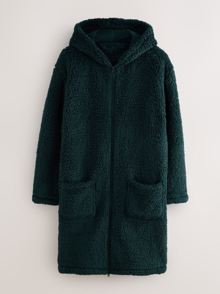 Green Zip Through Borg Dressing Gown - Image 1 of 3 Green Zip Through Borg Dressing Gown - Image 1 of 3