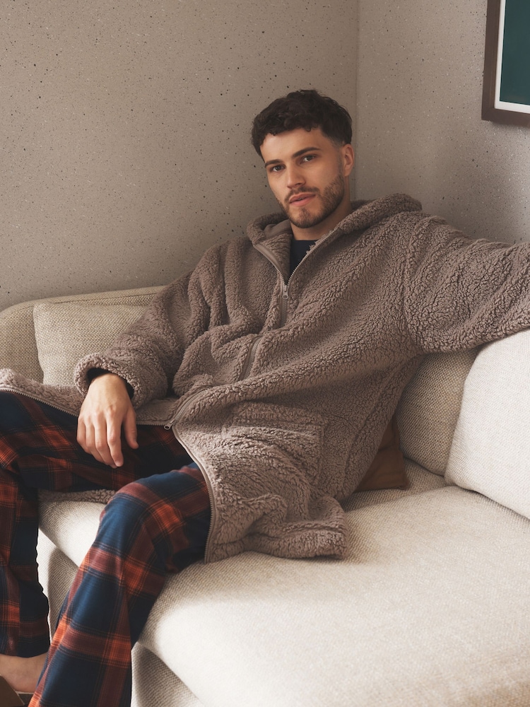 Neutral Zip Through Borg Dressing Gown - Image 2 of 6 Neutral Zip Through Borg Dressing Gown - Image 2 of 6