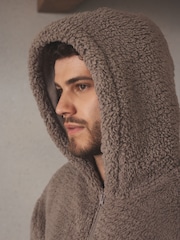 Neutral Zip Through Borg Dressing Gown - Image 4 of 6