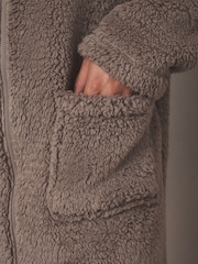 Neutral Zip Through Borg Dressing Gown - Image 5 of 6