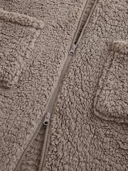 Neutral Zip Through Borg Dressing Gown - Image 8 of 9