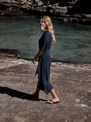 Navy Tie Waist Midi T-Shirt Dress - Image 2 of 7