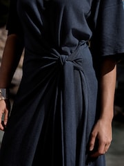 Navy Tie Waist Midi T-Shirt Dress - Image 4 of 7