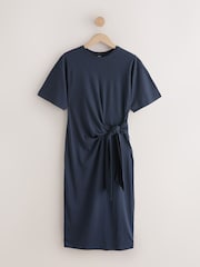 Navy Tie Waist Midi T-Shirt Dress - Image 5 of 7