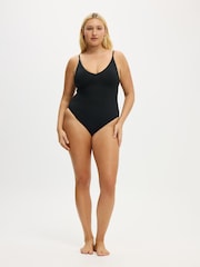 Cotton On Black Thin Strap V-Neck One-Piece Cheeky Swimsuit - Image 4 of 4