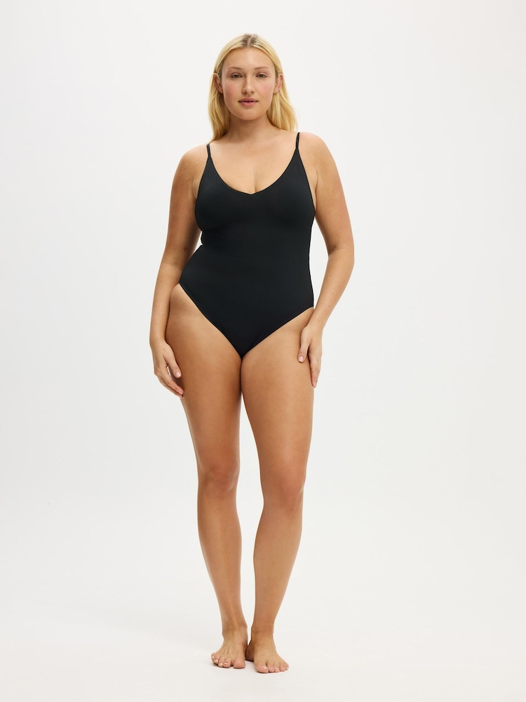Cotton On Black Thin Strap V-Neck One-Piece Cheeky Swimsuit - Image 4 of 4